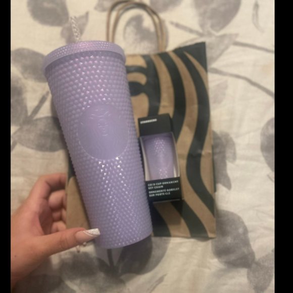 STARBUCKS VENTI STUDDED - Icy Purple Lilac (White) Tumbler + Ornament Key chain - Picture 2 of 5